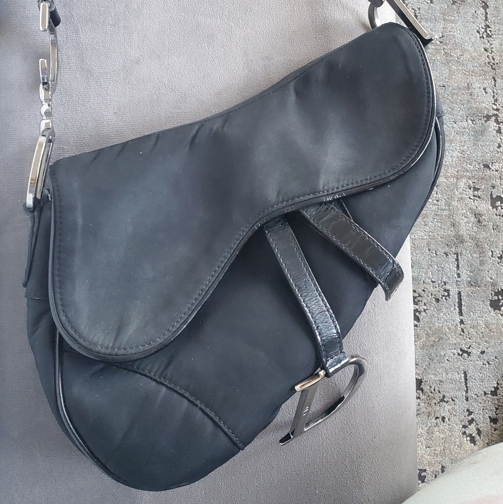 Authentic Vintage Christian Dior Saddle Bag nylon black RARE